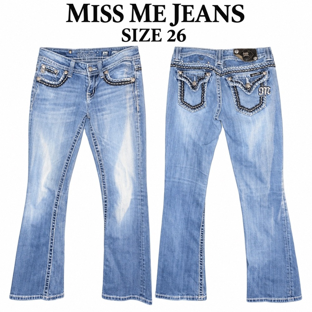 Miss Me Jeans Women's 26 Easy Boot JES733ER Light Wash Embellished Bootcut